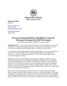 State of New Mexico Office of the Governor Susana Martinez Governor Contact: Enrique Knell[removed]