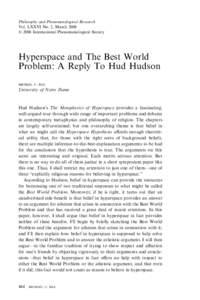 Philosophy and Phenomenological Research Vol. LXXVI No. 2, March 2008  2008 International Phenomenological Society Hyperspace and The Best World Problem: A Reply To Hud Hudson