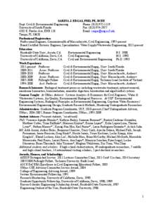 SARINA J. ERGAS, PHD, PE, BCEE Dept. Civil & Environmental Engineering Phone: (University of South Florida Fax: (4202 E. Fowler Ave, ENB 118