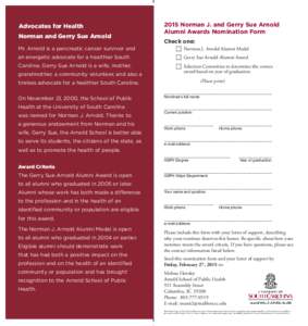 Advocates for Health Norman and Gerry Sue Arnold 2015 Norman J. and Gerry Sue Arnold Alumni Awards Nomination Form Check one: