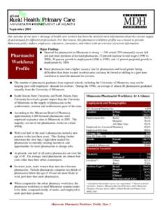 Office of Rural Health and Primary Care Pharmacist Workforce Profile, September 2001