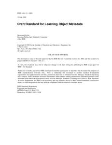 IEEE15 July 2002 Draft Standard for Learning Object Metadata  Sponsored by the