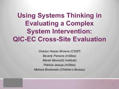 Using Systems Thinking in Evaluating a Complex System Intervention: QIC-EC Cross-Site Evaluation