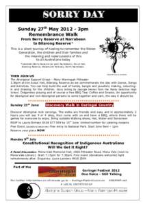 SORRY DAY Sunday 27th May3pm Remembrance Walk From Berry Reserve at Narrabeen to Bilarong Reserve*