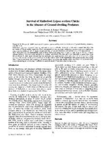 Survival of Malleefowl Leipoa ocellata Chicks in the Absence of Ground-dwelling Predators DAVIDPRIDDEL & ROBERT WHEELER National Parks and Wildhle Service (NSW), PO. Box 1967 Hurstville, N.S. W 2220