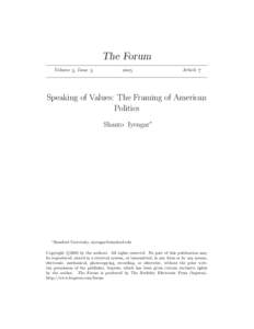 Speaking of Values: The Framing of American Politics