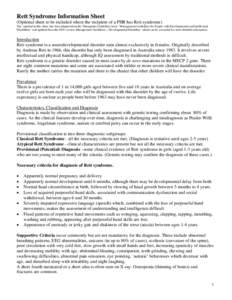 Neurological disorders / Syndromes / Pervasive developmental disorders / Autism / Communication disorders / Rett syndrome / Angelman syndrome / Developmental disorder / Mental disorder / Health / Medicine / Psychiatry