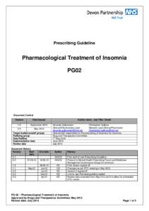 Prescribing Guideline  Pharmacological Treatment of Insomnia PG02  Document Control