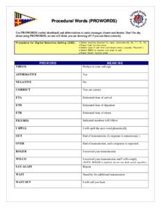 Procedural Words (PROWORDS) Use PROWORDS (verbal shorthand) and abbreviations to make messages clearer and shorter. Don’t be shy about using PROWORDS; no one will think you are showing off if you use them correctly. Pr