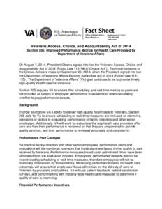 Choice Act Fact Sheet on Section 205: Improved Performance Metrics for Health Care Provided by Department of Veterans Affairs