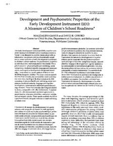 Magdalena Janus; David R Offord Canadian Journal of Behavioural Science; Jan 2007; 39, 1; CBCA Reference pg. 1 