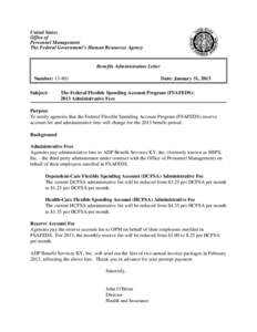 United States Office of Personnel Management The Federal Government’s Human Resources Agency  Benefits Administration Letter