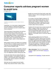 Consumer reports advises pregnant women to avoid tuna