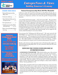 Volume 17, Issue 3  EntrepreNews & Views Building Tomorrow’s Economy  INSIDE THIS ISSUE