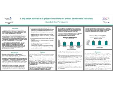 L’implication parentale et la préparation scolaire des enfants de maternelle au Québec Maude Belleville et Pierre Lapointe La première transition scolaire est un moment crucial dans le développement de l’enfant (