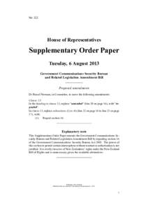 No 322  House of Representatives Supplementary Order Paper Tuesday, 6 August 2013