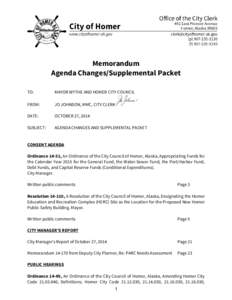 Memorandum Agenda Changes/Supplemental Packet TO: MAYOR WYTHE AND HOMER CITY COUNCIL