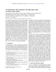 GEOPHYSICAL RESEARCH LETTERS, VOL. 37, L24311, doi:[removed]2010GL045805, 2010  The 2010 Maule, Chile earthquake: Downdip rupture limit revealed by space geodesy Xiaopeng Tong,1 David Sandwell,1 Karen Luttrell,1 Benjamin 