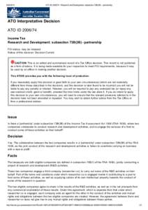 ATO IDResearch and Development: subsection 73B(3B) - partnership ATO Interpretative Decision ATO ID