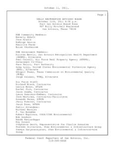 October 11, 2011, Page 1 KELLY RESTORATION ADVISORY BOARD October 11th, 2011 6:30 p.m. Port San Antonio Board Room 907 Billy Mitchell Boulevard