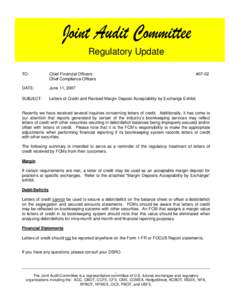 Regulatory Update TO: Chief Financial Officers Chief Compliance Officers