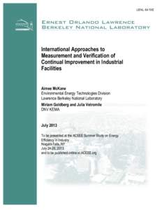 International Approach to Measurement and Verification of Continual Improvement in Industrial Facilities
