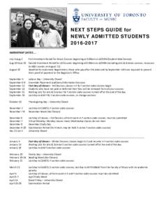 NEXT STEPS GUIDE for NEWLY ADMITTED STUDENTSIMPORTANT DATES ... July 5-Aug 2