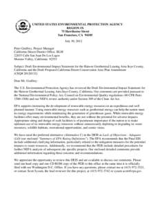 UNITED STATES ENVIRONMENTAL PROTECTION AGENCY REGION IX 75 Hawthorne Street San Francisco, CA[removed]July 30, 2012 Peter Godfrey, Project Manager
