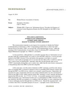 MEMORANDUM August 18, 2014 To:  Motion Picture Association of America