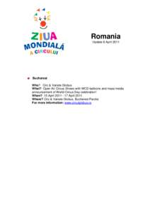 Romania Update 8 April 2011 Bucharest Who? Circ & Variete Globus What? Open Air Circus Shows with WCD balloons and mass media