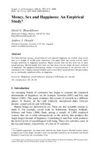 Scand. J. of Economics 106(3), 393–415, 2004 DOI: [removed]j[removed]00369.x Money, Sex and Happiness: An Empirical Study* David G. Blanchflower