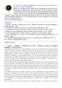 Le Courrier de la Marche Mondiale des Femmes contre les Violences et la Pauvreté - N° - 229 – 22 Août 2013 Bonjour, voici quelques textes, rendez-vous et communiqués concernant les droits des femmes, en espérant q