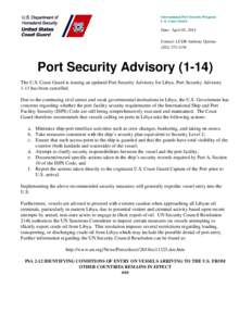 International Port Security Program U.S. Coast Guard Date: April 01, 2014 Contact: LCDR Anthony Quirino[removed]