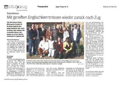 Presseartikel  Lehrbetrieb des Vereins Zuger Berufsbildungs-Verbund Zuger Presse, Nr. 21