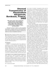 DISPATCHES  Unusual Transmission of Plasmodium falciparum,