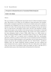 A Perspective in Education Research on Transnational Muslim Immigrants (MARUYAMA)｜国立教育政策研究所 National Institute for Educational Policy Research