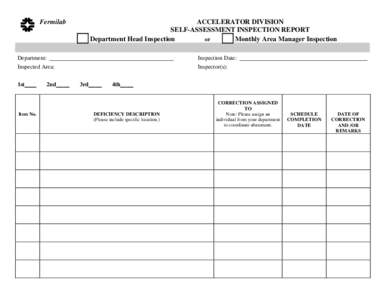 f  Fermilab ACCELERATOR DIVISION SELF-ASSESSMENT INSPECTION REPORT