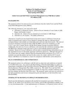 Finding of No Significant Impact Bureau of Land Management Rock Springs Field Office Adobe Town and Salt Wells Creek Herd Management Area Wild Horse Gather WY-040-EA13-82 BACKGROUND