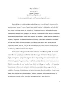 Why Intuition? Jennifer Nado Lingnan University [removed] Forthcoming in Philosophy and Phenomenological Research