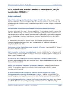 GFDL Laboratory Review, May 20 – May 22, 2014  Awards and Honors GFDL Awards and Honors – Research, Development, and/or Application[removed]