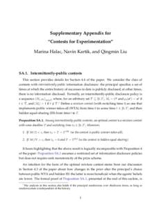 Supplementary Appendix for “Contests for Experimentation” Marina Halac, Navin Kartik, and Qingmin Liu SA.1. Intermittently-public contests This section provides details for Section 4.4 of the paper. We consider the c