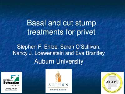 Basal and cut stump treatments for privet Stephen F. Enloe, Sarah O’Sullivan, Nancy J. Loewenstein and Eve Brantley  Auburn University