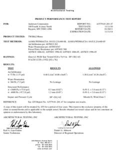 Architectural Testing  PRODUCT PERFORMANCE TEST REPORT FOR:  Andersen Corporation