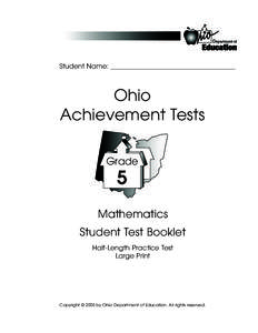 Student Name: _____________________________________  Ohio Achievement Tests Grade