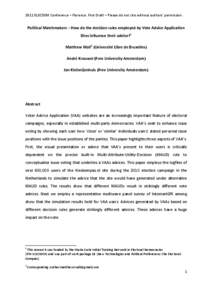 2012 ELECDEM Conference – Florence. First Draft – Please do not cite without authors’ permission.  Political Matchmakers – How do the decision rules employed by Vote Advice Application Sites influence their advic