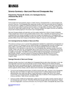 Science Summary—Sea-Level Rise and Chesapeake Bay Prepared by Thomas M. Cronin, U.S. Geological Survey (Released May[removed]Introduction As the largest and most productive estuary in North America, Chesapeake Bay is a v