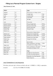 Filling out a Planned Program Content form - Singles Basic Elements & Codes Jumps  Spins