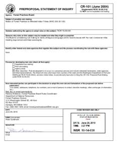 PREPROPOSAL STATEMENT OF INQUIRY  CR-101 (June[removed]Implements RCW[removed]Do NOT use for expedited rule making