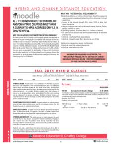 H Y B R I D A N D O N L I N E D I S TA N C E E D U C AT I O N WHAT ARE THE TECHNICAL REQUIREMENTS? ALL STUDENTS REGISTERED IN ONLINE AND/OR HYBRID COURSES MUST HAVE A CURRENT E-MAIL ADDRESS ON FILE IN