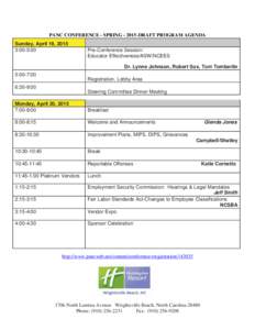 PANC CONFERENCE - SPRINGDRAFT PROGRAM AGENDA Sunday, April 19, 2015 3:00-5:00 Pre-Conference Session: Educator Effectiveness/ASW/NCEES
